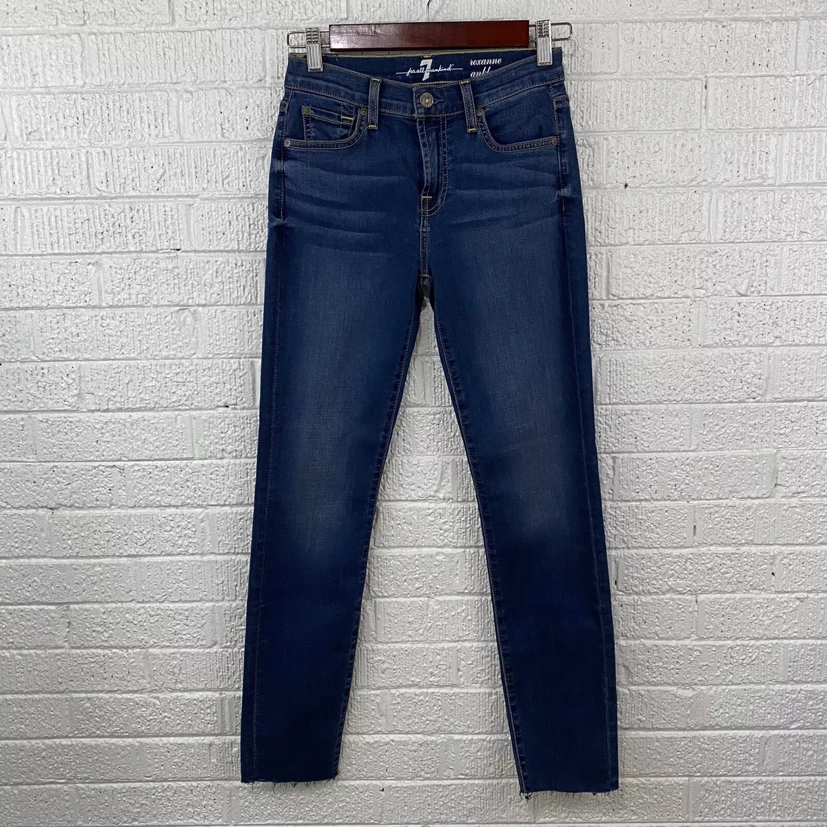 7 For All Mankind Roxanne Ankle Raw Hem Jeans Womens Size 24 Dark