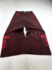 Red Cargo Pants Women Wide Leg Baggy Y2K Utility Skater Streetwear Techwear