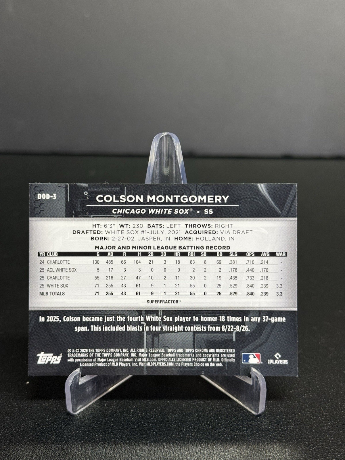 2026 Topps Chrome Black Colson Montgomery 1/1 Superfractor Depth Of Darkness view 2