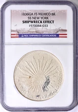 SS New York 1836-GA FS Mexico 8 Reales Silver “Sand Dollar Patina” NGC Shipwreck