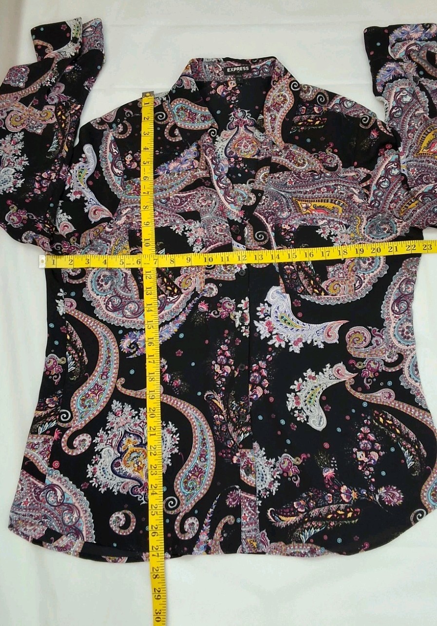 Express Paisley Multicolor Button Down Blouse Siz… - image 9
