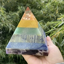 2.8LB 4.4"Natural Seven Chakras Pyramid Decor Crystal Quartz Reiki Gift Tower
