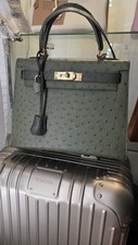 28 cm Ostrich Skin Two Tone Green Color Bag W...