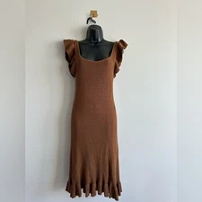 House of Harlow 1960 Brown Knit Ruffle Sleeve Midi Dress Size S