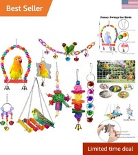 8 Pcs Parakeet Cockatiel Bird Toys, Parrots Cage Accessories Swing Wooden Per...