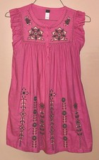 Girl’s Tea Dark Pink Embroidered Short Sleeve Dress Size 12