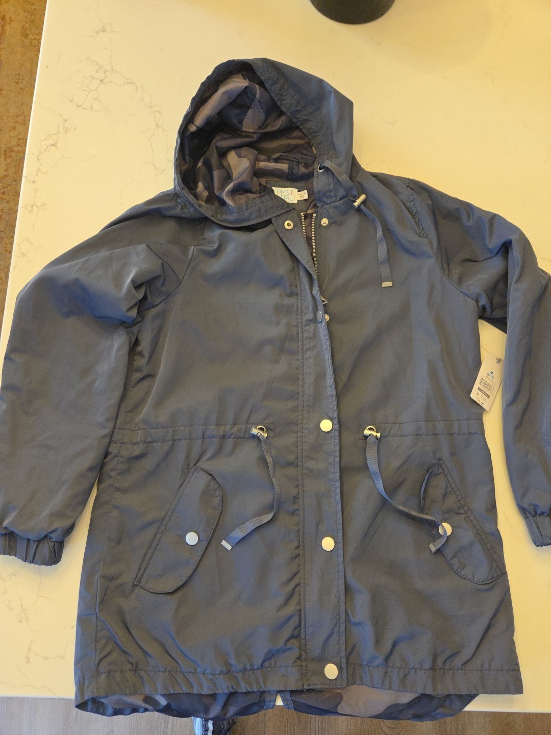Kids M (8-10) Time And Tru Rain Jacket  Blue With Gray/Black