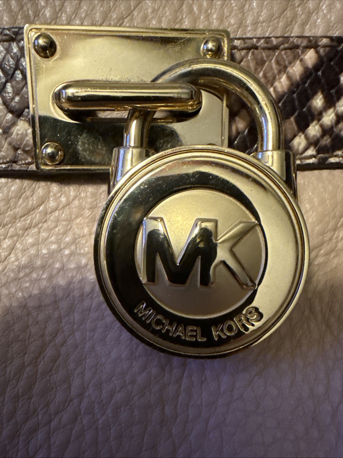 Michael Kors Beige & Python ColorblockMedium Hami… - image 3