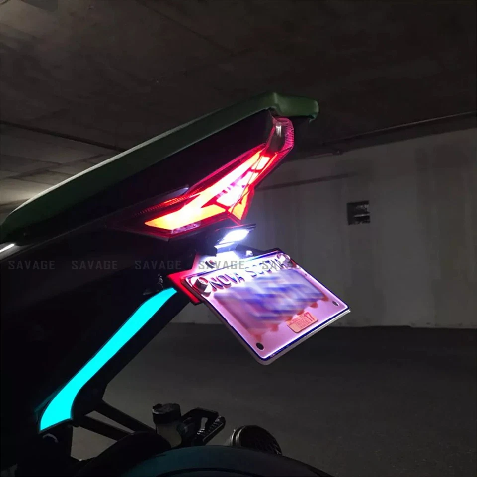 For Motorcycle New License Plate Mount Holder Bracket With LED Brake Tail Light - Image 4 of 4