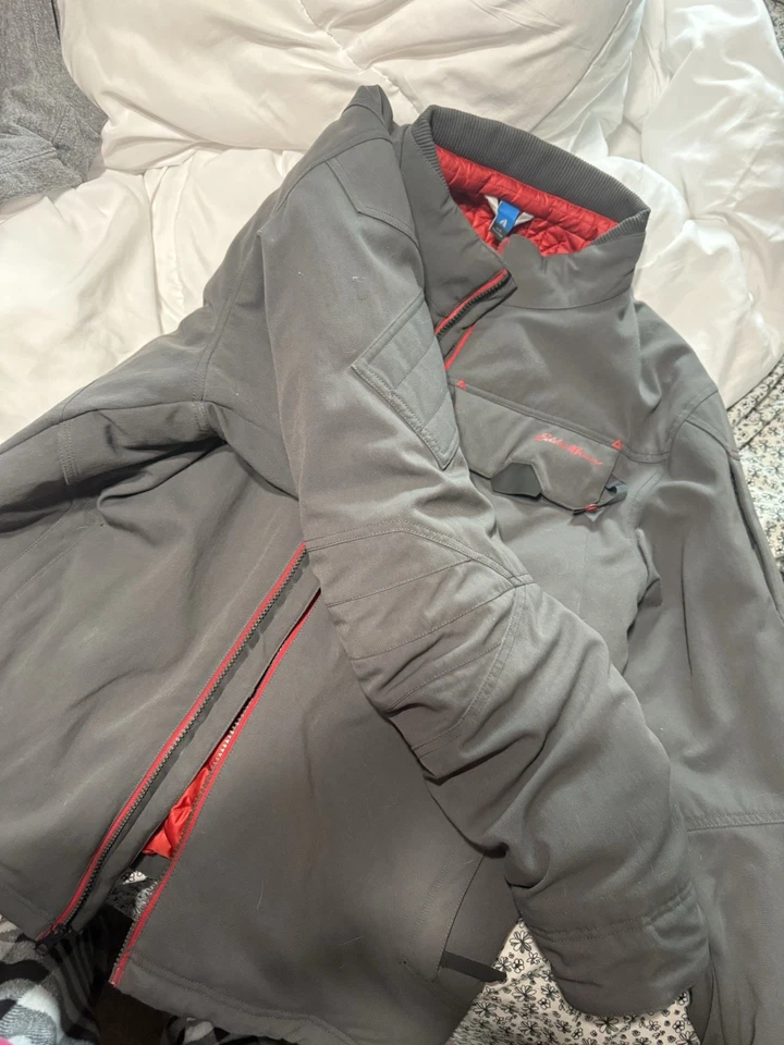 grey Eddie Bauer First Ascent Mountain Ops Down Jacket with a red interior, L - Image 3 of 4