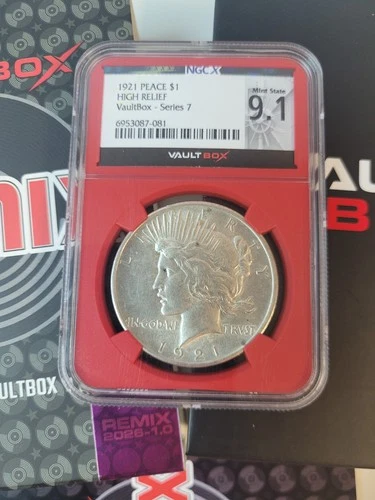 1921 High Relief Peace Silver Dollar NGC MS61 KEY DATE VAULT BOX RED CORE