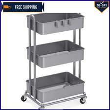 Versatile 3-Tier Heavy Duty Metal Utility Rolling Cart with Locking Casters