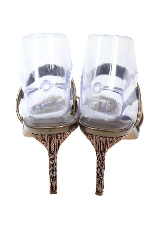 Manolo Blahnik 女式金属条纹露趾高跟鞋棕色 38 欧元 — 第 3/4 张图片