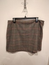 Old Navy NWT Asymmetric Brown Plaid Zip Up Mini Skirt Sz L Preppy Y2K Academia