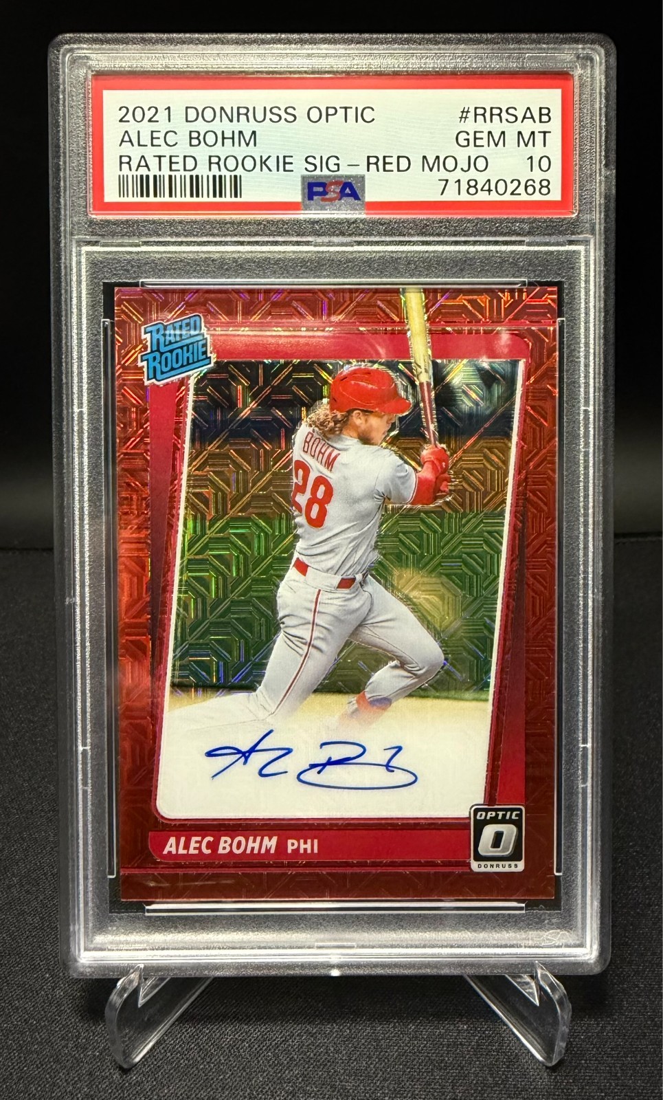 2021 Donruss Optic - Alec Bohm - Rated Rookie Signature Red Mojo - PSA 10 #RRSAB