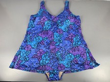 Vintage Maxine Of Hollywood One Piece Swimsuit PLUS 26W Purple Blue Aqua Adjust