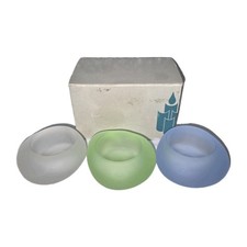 Partylite Sea Glass Tealight Holders Set of 3 Frosted White Green Blue in Box