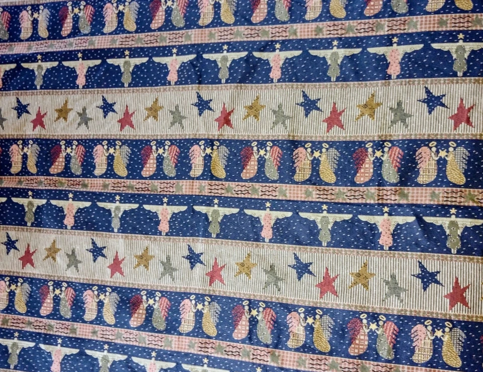Angels Stars & Stripes Folk Art Country Upholstery Tapestry Fabric  56" W X  62" - Image 4 of 4