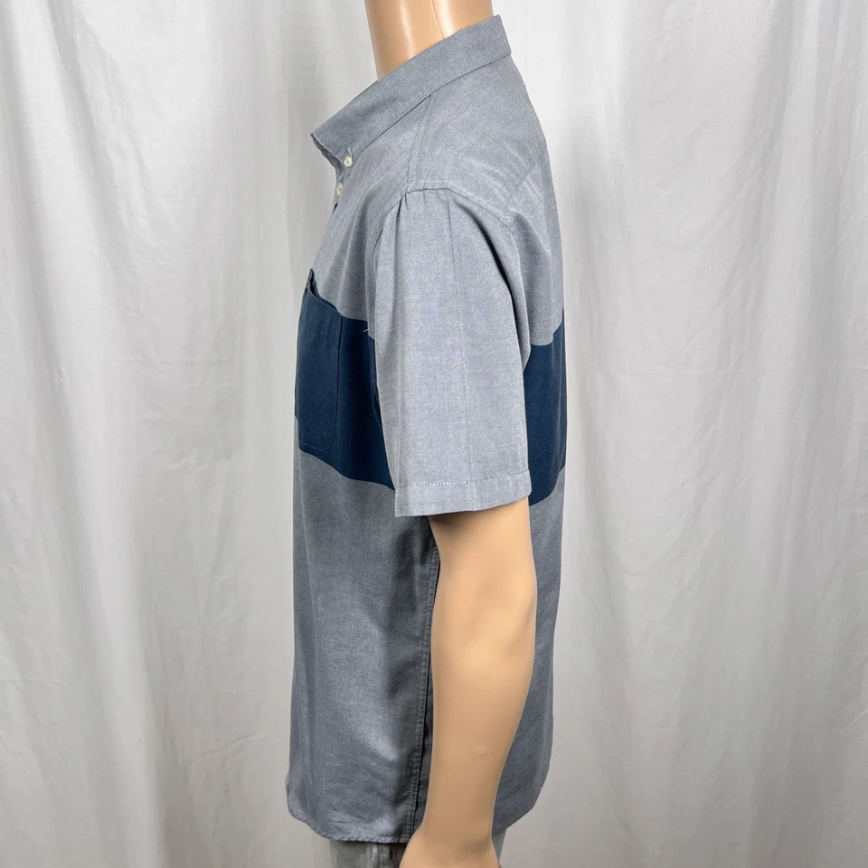 RVCA Men's XL Gray Navy Blue Colorblock Slim Fit Short Sleeve Button-Up Shirt - Image 3 of 4