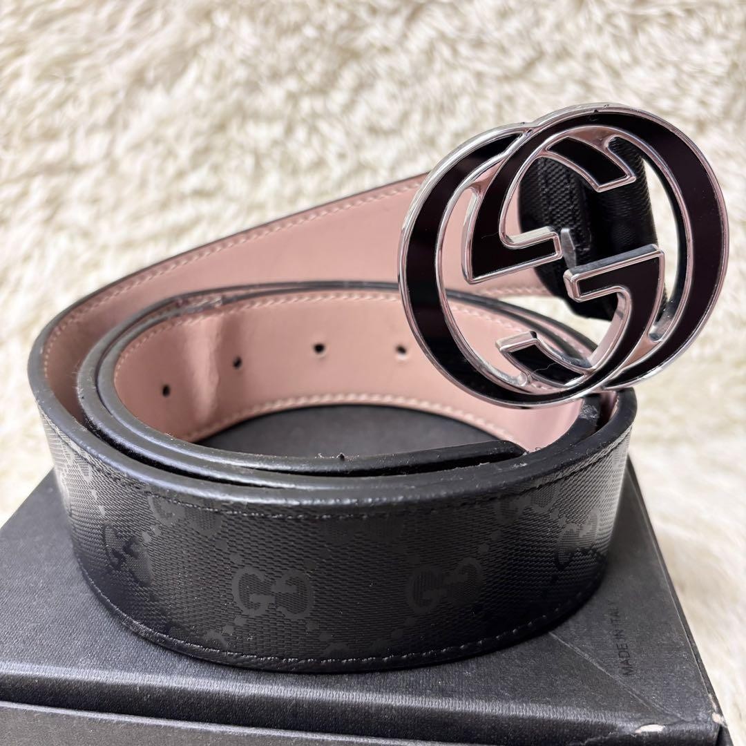 Gucci Black Leather Interlocking G Belt Unisex 81-91cm Pre-Owned