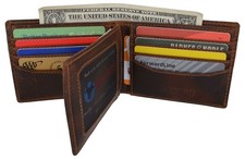 Bifold Mens RFID Blocking Hunter Leather Multi-Card ID Holder Wallets