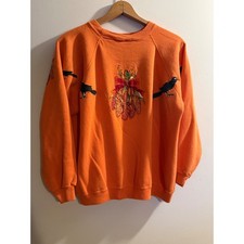 Vintage 90s Hanes Her Way Orange Fall Harvest Embroidered Sweatshirt XL USA Made