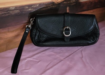 Talbots Wristlet Bag Purse Pebbled Leather Pocketbook Handbag Wallet Black 