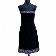 90s Black Velvet Strapless Dress   Formal Prom Embroidered M