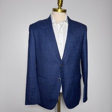 John Varvatos Blazer Mens 42S Blue Windowpane Wool Bleecker Sport Coat