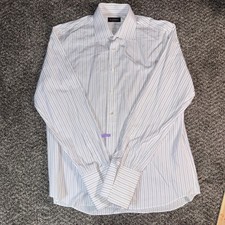 Canali Mens Dress Shirt Size 43 17 White Purple Striped Cotton French Cuff