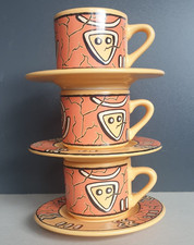 WAECHTERSBACH 80er Keramik Geschirr PASIEGA orange 3x Espressotasse + Untertasse