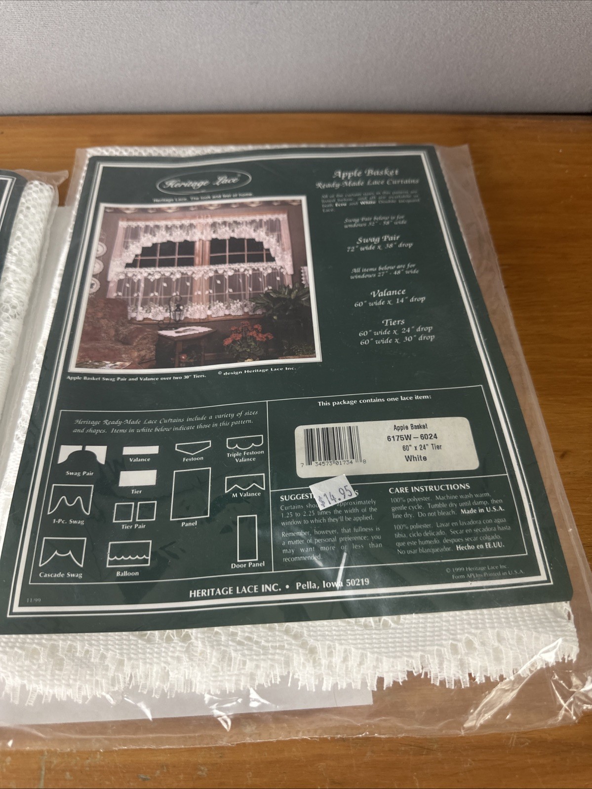 Heritage Lace White Apple Basket Tier Curtain 60" x 30" & Valance 60" X 14" New