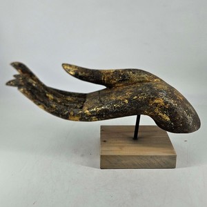 Hand of Buddha Thai figurine wood carved gold gilt on stand