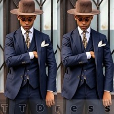 3 Pcs Men Suit Blazer Vest Pants Formal Groom Wedding Business Vintage Outfit