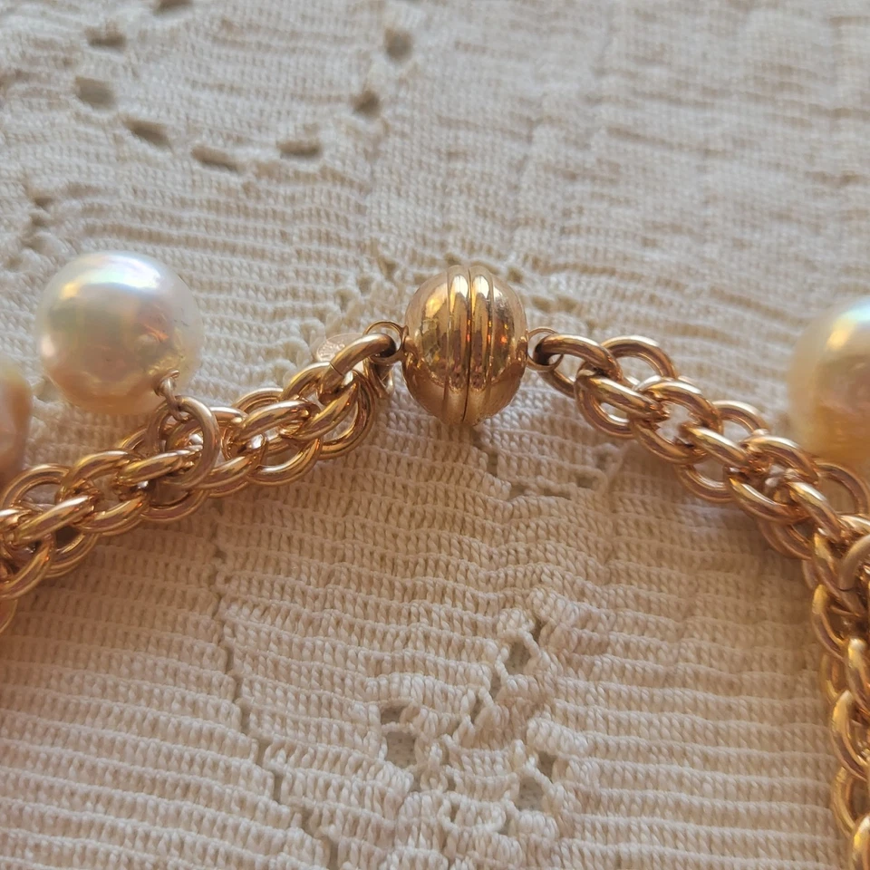 RARE Honora Ming Cultured Pearl Natural Mauves Italy Rose Bronze Charm Bracelet - Image 3 of 4