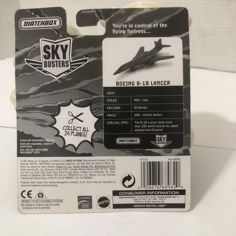 Matchbox Sky Busters Boeing B-1B Lancer 2007 nuevo y sellado Foto 3 de 4