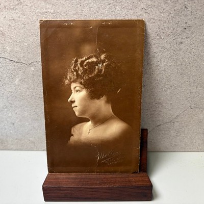 Vintage Mollers Oakland RPPC Portrait Postcard Young Woman Cross Pendant