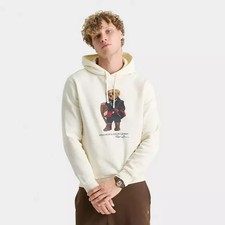 NWT Men's Polo Ralph Lauren Polo Bear Holiday Fleece Pullover Hoodie - Cream