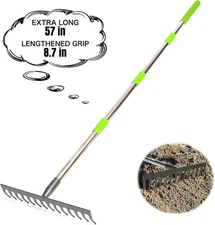 Joyhalo 14-Tine Garden Rake - Adjustable Length 30.5 to 57 Inch, 14 Tines 