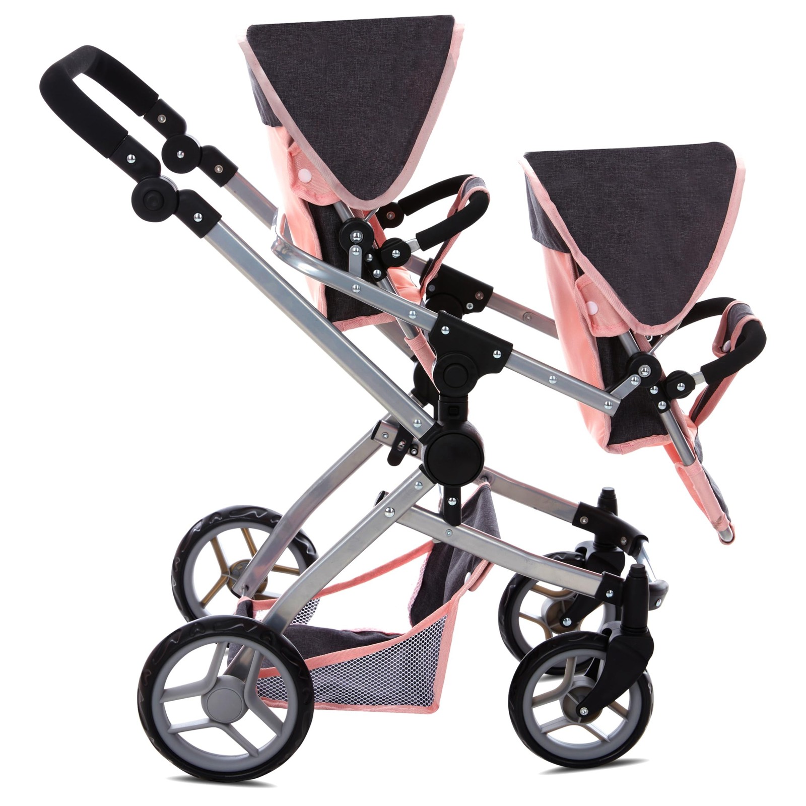Dolls To Play - Baby Doll Double Stroller, Twin Pram Buggy Pretend Play for G...