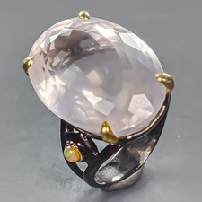 Jewellery 33 ct Natural Rose Quartz Ring 925 Sterling Silver Size 7.5 /R439403