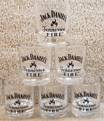 6 - New Jack Daniel's Tennessee Fire Whiskey Clear Shot Glass Set Of 6