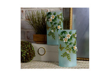 Set of 2 8" Illuminated Hurricanes with Pearl Flowers by Valerie