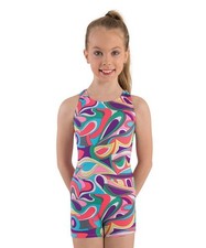 New Body Wrappers Green  Pink Abstract Keyhole Leotard, Bike-A-Tard Size 10-12