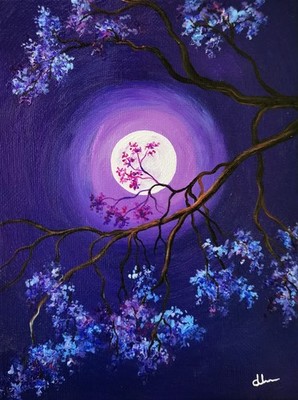 ''Purple Moonlight'' Original Acrylic Painting on Canvas Dreamy Art Signed ATC
