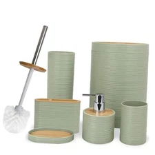  Bathroom Accessories Set 6 Piece Bamboo Bath Ensemble Includes Soap Green