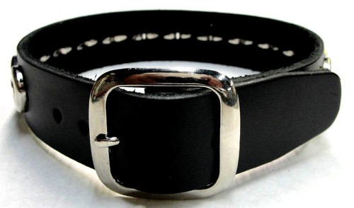 Black Genuine Leather Choker with Hearts and Adjustable Buckle Made in the USA - Picture 2 of 2