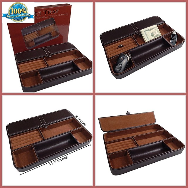 Men Valet Tray Genuine Leather Catchall Desk Drawer Organizer Gift