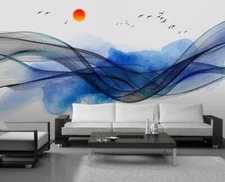 3D Blue Ink Style K14304 Wallpaper Mural Self-adhesive Removable Sticker Kay