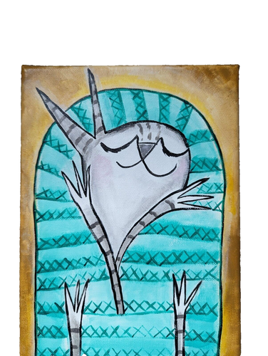 Cat Painting Original Collectible Tabby Blanket Abstract Art by Samantha McLean - Picture 3 of 10